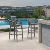 Outdoor Wicker 29" Bar Stools Set Of 2, Boho Patio Bar Height Chair With Cushion by Bayou Breeze
