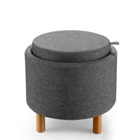 4 in 1 Upholstered Round Storage Ottoman, Fabric Storage Cozy Footstool by Ebern Designs