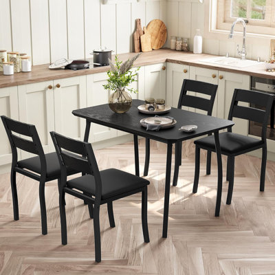 5-Piece Dining Set, Dining Table Set for 4, Table & Chair Set for Home, Apartment w/ 4 Chairs, Padded Seats & Backrests, Metal Frame, Space-Saving Des by 17 Stories