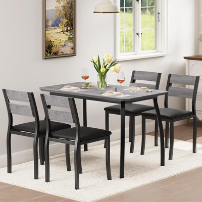 5-Piece Dining Set, Dining Table Set for 4, Table & Chair Set for Home, Apartment w/ 4 Chairs, Padded Seats & Backrests, Metal Frame, Space-Saving Des by 17 Stories
