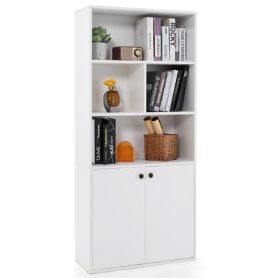 Bookcase w/Doors, Tall Bookshelf w/Storage Cabinet, Vertical Display Shelves for Home Office