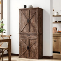 Farmhouse Pantry Cabinet, 70.3" Tall Kitchen Storage Cabinet with Barn Doors, Drawer, Tray, Adjustable Shelves by Gracie Oaks