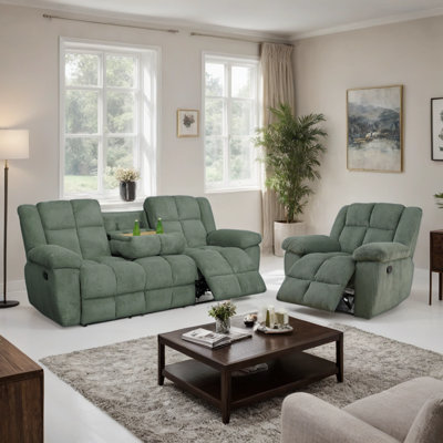 2-Piece Premium Corduroy Manual Recliner Sofa Set With Drop-Down Coffee Table,And Cup Holders by Ebern Designs