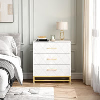Modern 3-Drawer Dresser - Matte Wood Chest with Gold Handles for Bedroom & Living Room by Mercer41