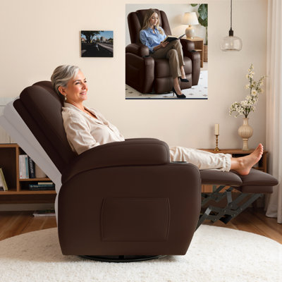 Rocking Recliner Chair, Massage Rocker Recliner Chair with Vibration Massage,360°Swivel Glider Recliner Chairs for Living Room, Bedroom by Ebern Designs