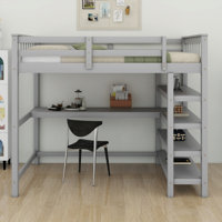 Loft Bed With Storage Shelves And Under-Bed Desk by Harriet Bee