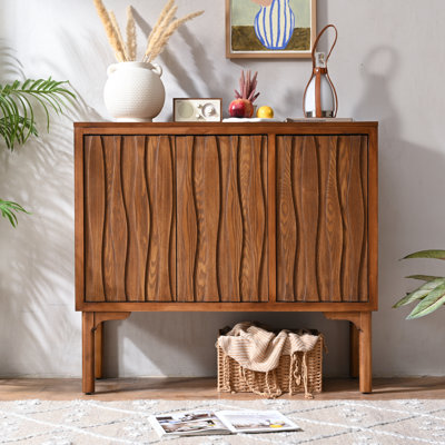 Vintage 3-Door Storage Cabinet With Adjustable Shelves, Slatted Doors, And Walnut Finish by Millwood Pines