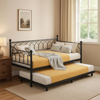 Twin Size Metal Daybed with Trundle, LED Lights & Charging Station, Modern Sofa Bed Frame with Steel Slats for Bedroom, Living Room or Guest Room by Ivy Bronx