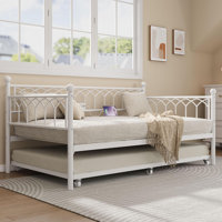 Twin Size Metal Daybed with Trundle, LED Lights & Charging Station, Modern Sofa Bed Frame with Steel Slats for Bedroom, Living Room or Guest Room by Ivy Bronx