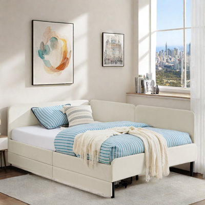 Upholstered Daybed With 2 Storage Drawers And Adjustable Side Rail by Latitude Run