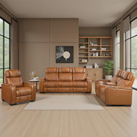 Keller 3-Piece Modern & Contemporary Power Reclining Living Room Set - Leather Power Reclining Chair, Loveseat & Sofa with Power Headrests, Drop-Down by Hokku Designs