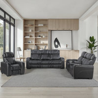 Keller 3-Piece Modern & Contemporary Power Reclining Living Room Set - Leather Power Reclining Chair, Loveseat & Sofa with Power Headrests, Drop-Down