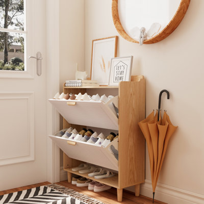 31.5 Inch Nordic Style Shoe Storage Cabinet With 2 Flip Drawers, Freestanding Organizer With Solid Wood Legs For Entryway, Narrow Shoe Rack Cabinet by Latitude Run