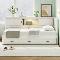 L-Shaped Bed Frame with Drawer and and Bookcase,Corner Bed Wooden Captain Bed by Red Barrel Studio