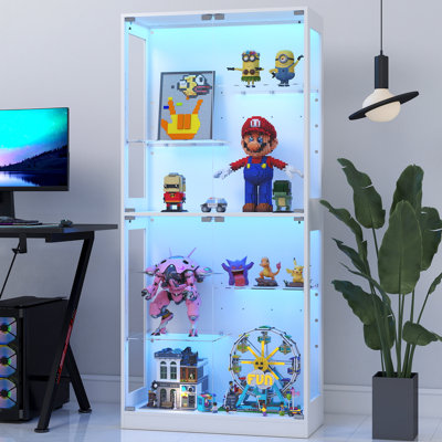 Bexli Display Cabinet with RGB LED Lights & Tempered Glass Doors, 5-Tier Tall Curio Cabinet by Wade Logan