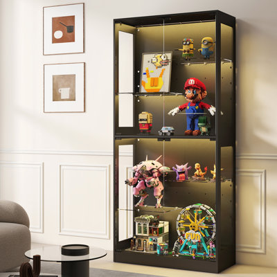 Bexli Display Cabinet with RGB LED Lights & Tempered Glass Doors, 5-Tier Tall Curio Cabinet by Wade Logan