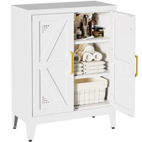 32"Metal Kitchen Pantry Cabinet,Floor Bathroom Storage Cabinet with 2 Adjustable Shelves,Freestanding Sideboard for Small Spaces, Living Room, Hallwa by Gracie Oaks