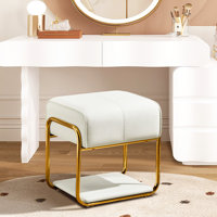 Upholstered Accent Stool with Thick Cushion and Gold Metal Legs by Mercer41