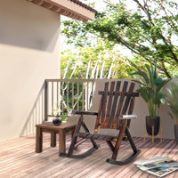 Outdoor Wooden Rocking Chair, Rustic Adirondack Rocker with Slatted Seat, High Backrest, and Armrests for Patio, Garden, and Porch, Large, Brown by Breakwater Bay