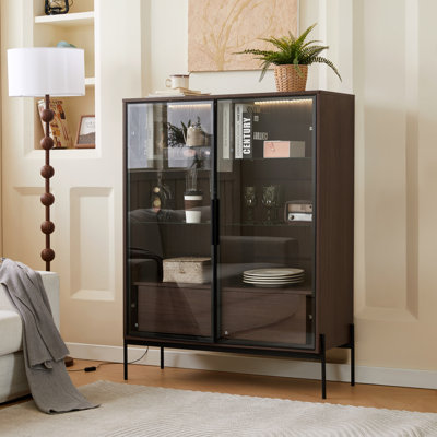 51.2-Inch Tall Display Cabinet With Tempered Glass Door And LED Lighting For Living Room by Brayden Studio