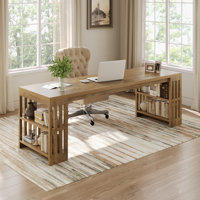 86.6" Long Computer Desk, Wooden 2 Person Desk with Storage Shelf by Ebern Designs
