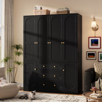 72" Tall Luxurious 4-Door Wardrobe With 3 Drawer And 3 Hanging Rod by Latitude Run
