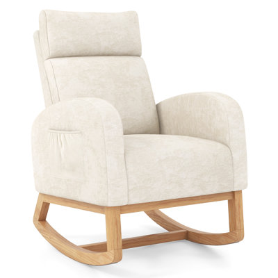 Nursery Rocking Chair Upholstered Chenille Rocker Armchair w/ Side Pocket by Isabelle & Max