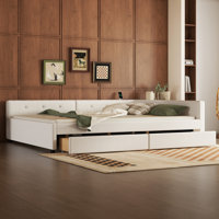 Upholstered Platform Bed with Built-In USB Charging Ports and 2 Storage Drawers, Beige Fabric Bed Frame by Latitude Run