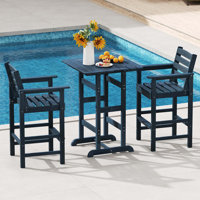 3-Piece Patio HDPE Bar Set Armchairs with Square High-Top Table Footrest Backrest by Red Barrel Studio