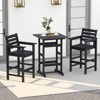 3-Piece Patio HDPE Bar Set Armchairs with Square High-Top Table Footrest Backrest by Red Barrel Studio