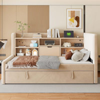 Twin Size Upholstered Daybed with Trundle, Storage Shelves,USB & Outlet by Latitude Run