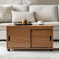 Lucrecia 34"W Modern Sliding Tambour Door Coffee Table With Drawer Storage by Ebern Designs
