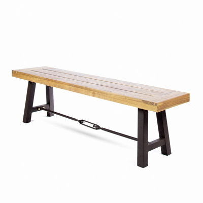 Acacia Wood Patio Bench - Rustic Metal Frame, 63" Wide, Heavy-Duty 350LBS Capacity by Gracie Oaks