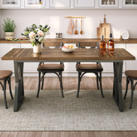 70" Large Dining Room Table For 6, Rectangular Kitchen Table With Heavy Duty Metal Legs by 17 Stories