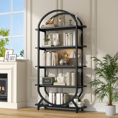 Tall Bookshelf Arched Bookcase, Modern 5-tier Book Shelves With Storage Organizer - Industrial Curved Freestanding Open Display Shelving Unit For Livi
