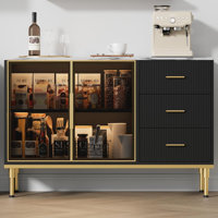 46.4" Modern Fluted Sideboard Buffet with Faux Marble Top and Glass Doors, 3 Drawers & Adjustable Shelves for Dining or Living Room by Mercer41