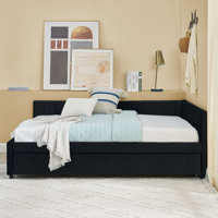 Full Size Daybed With Trundle Upholstered Tufted Sofa Bed, Sofa Bed Frame With Comfortable Backrest And Armrests, Velvet, Black(79.5