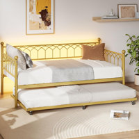 Twin Daybed with Trundle, Metal Twin Size Daybed with Pullout Trundle 6 Casters by Winston Porter