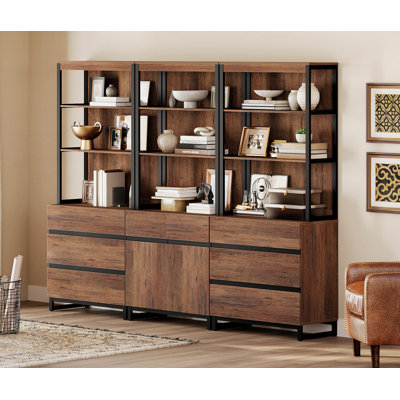 Aadam 3-Piece Modern 72" Tall Bookcase With 6 Drawers And Adjustable Shelves, Freestanding Library Book Shelf With Storage Cabinet And Open Shelves Fo by Latitude Run