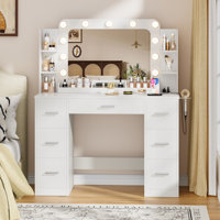 Makeup Vanity with Lights & Power Outlet - 3 Color LED Mirror, 14 Storage Organizers, Makeup Table for Bedroom & Dressing Room by Latitude Run