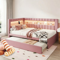 Upholstered Bed Frame With Adjustable LED Lighting, Built-In USB Charging, And Space-Saving Trundle,No Box Spring Needed by Brayden Studio
