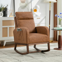 Upholstered Rocking Glider Chair, Rocker Nursery Chair with High Back and Side Pocket, Rocking Accent Armchair with Rubber Wood Legs, for Living Room,