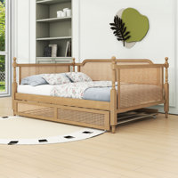Wood Daybed with Trundle and Rattan Frame by Bayou Breeze