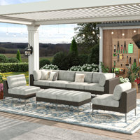 8-Piece Wicker Rattan Patio Furniture Set, Deep Seating Outdoor Modular Sectional Sofa Conversation Set with Thick Cushions for Lawn, Garden by Latitude Run