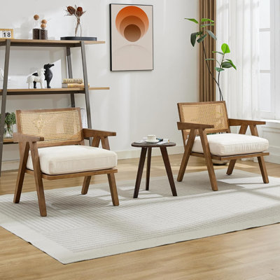Mid Century Modern Accent Chair, Comfy Living Room Chairs with Sturdy Wood Legs, Rattan Backrest by Bay Isle Home