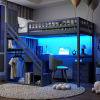 Loft Bed with Desk, 2 Chest of Drawers & LED Light Strip – Space-Saving Wooden Bed Frame by Harriet Bee
