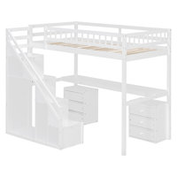 Loft Bed with Desk, 2 Chest of Drawers & LED Light Strip – Space-Saving Wooden Bed Frame by Harriet Bee