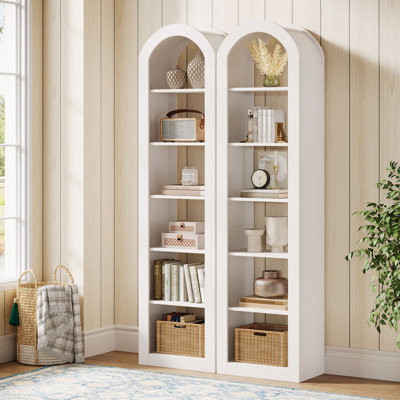74.8" Tall Arched Bookshelf Set Of 2, 6-Tier Narrow Open Bookcase