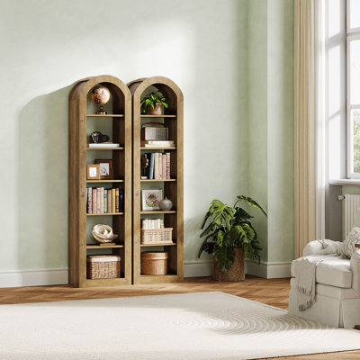 74.8" Tall Arched Bookshelf Set Of 2, 6-Tier Narrow Open Bookcase