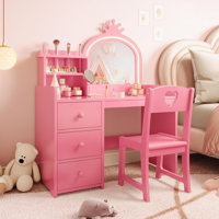 Kids Vanity Desk with Mirror and Lights, White Princess Wooden Makeup Vanity with Chair, Storage Shelves and Drawers, 2-in-1 Girls Dressing Table by Gemma Violet